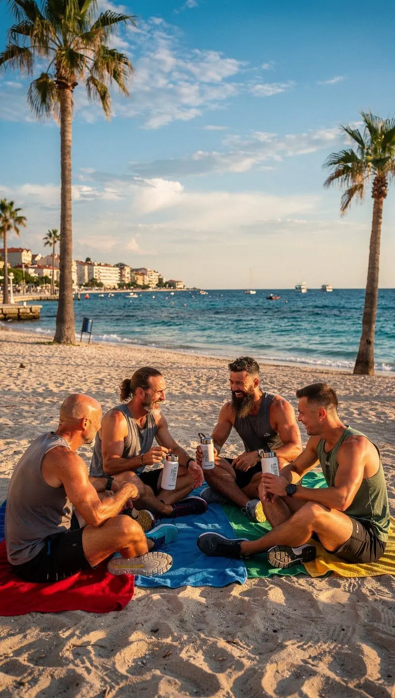 Slika muškarca koji vježba uz šalicu čaja za podršku hormonalnoj ravnoteži.